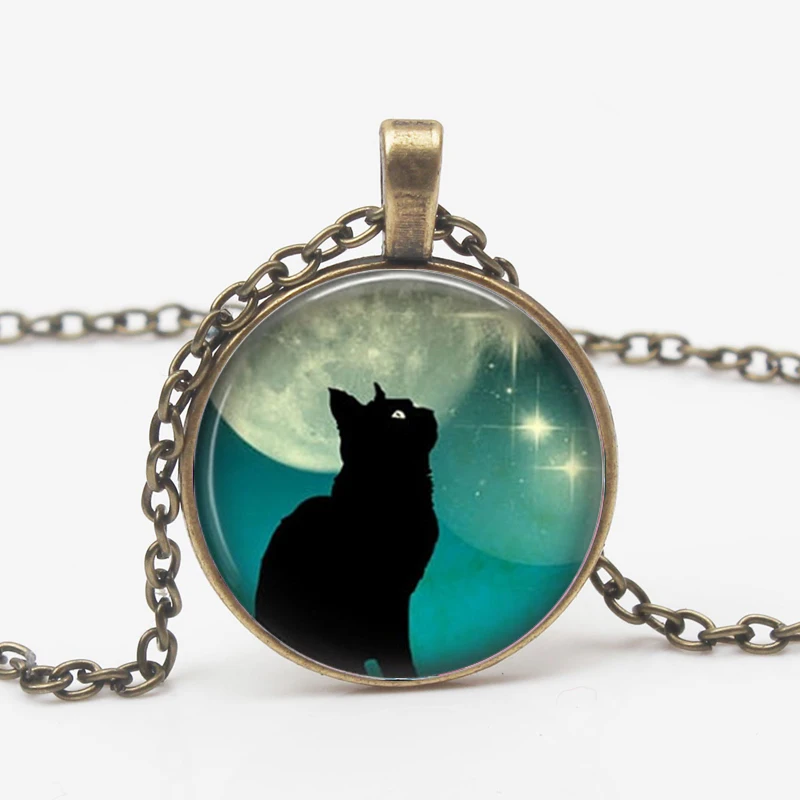 Top Charm Black Cat Moon Round Cartoon Pendant Necklace Fashion Men\'s Women\'s Accessories Long Necklace Children Favorite Gifts