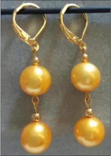 

free shipping Beautiful 14k/20 Solid Gold Marke AAA 10-11MM South Sea white Pearl Earring