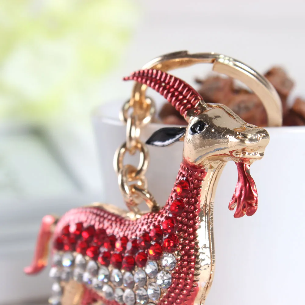 Chinese Zodiac Goat Sheep Red Lovely Crystal Charm Purse Handbag Car Key Keyring Keychain Party Wedding Birthday Gift