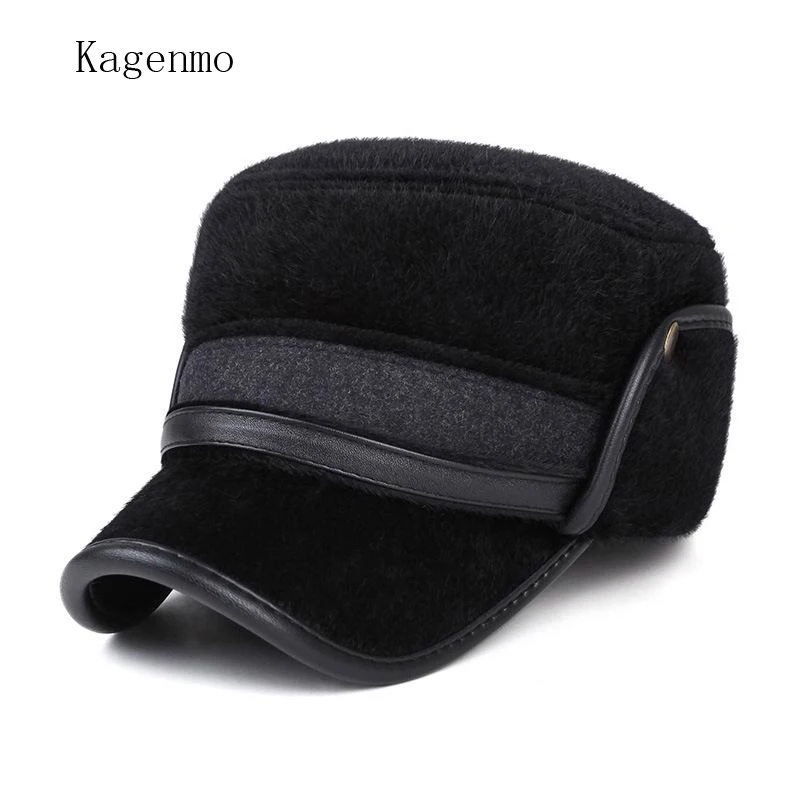 Kagenmo Autumn And Winter Fashion Man Fur Baseball Cap Thick Mink Fur Ear Protection Hat Keep Warmth Ear Visor Male Winter Visor