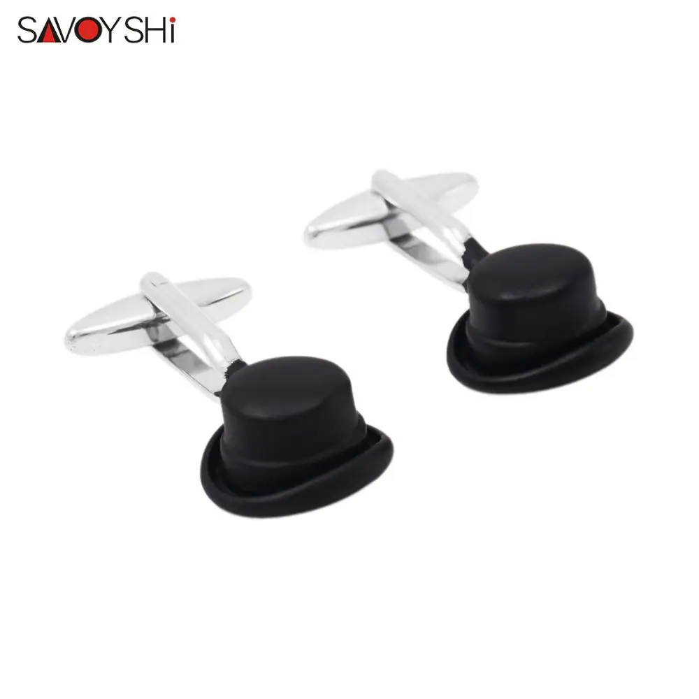 SAVOYSHI Novelty Hat Cufflinks for Mens Suit Shirt Cuff buttons High Quality Black Paint Cuff links Fashion Men Jewelry