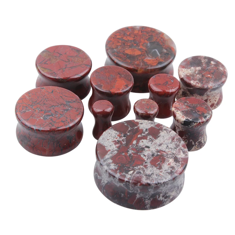 Blood Stone Double Ear Natural -Organic Flesh Tunnels Stone Ear Plugs Ear Gauges Ear Expander Body Piercing Tunnels Jewelry