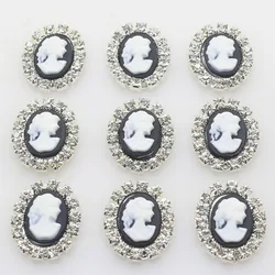 10 sztuk/partia 16*20mm owalne żywicy piękno głowy przyciski Rhinestone przycisk dekoracje ślubne szycia kryształ Diy akcesoria