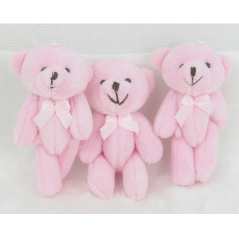 50PCS/LOT Mini Joint Ted Bear Plush Toy Stuffed 8CM Pink Teddy Bears Stuffed Plush Pendant Kids Toys for Wedding Gifts GMR031