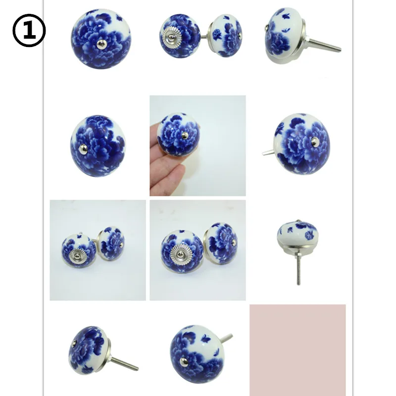 Vintage Ceramic Handle Round Head European Chinese Floral Prints Knobs Door Handles Cupboard Drawer Kitchen Modern Pull Knob,1PC