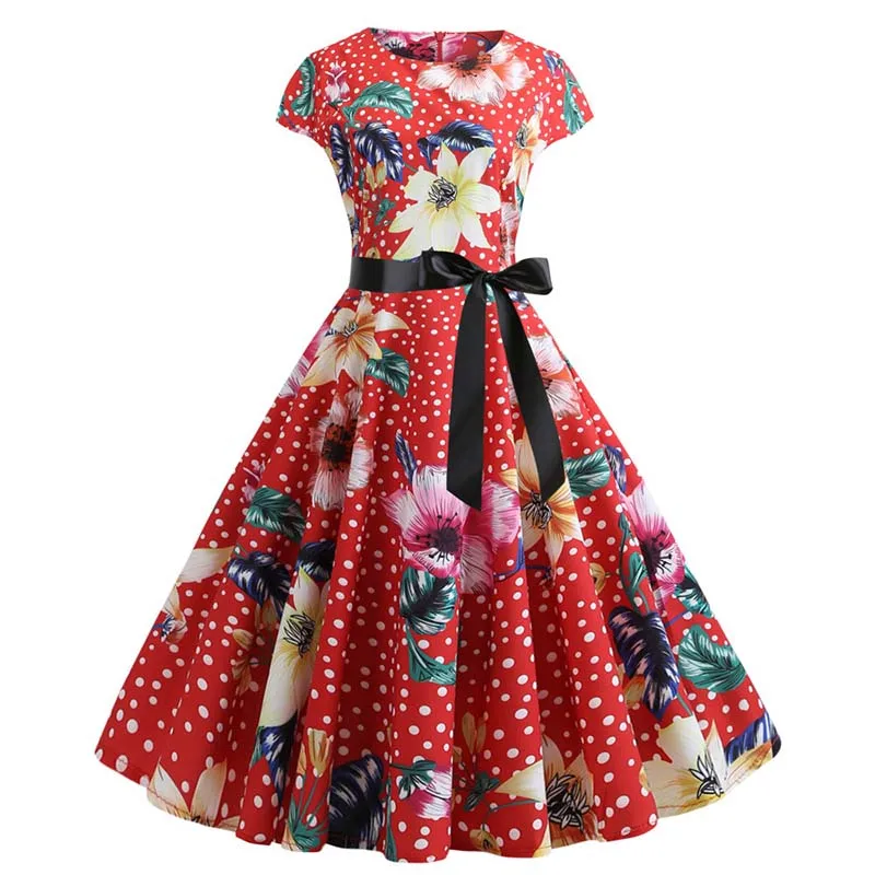 Women Floral Print Summer Dress 50s 60s Vintage Dress Female Short Sleeve Retro Robe Rockabilly Party Dresses Vestidos