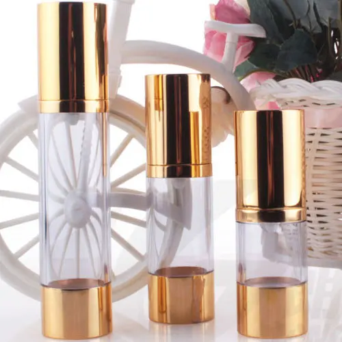 30ml gold empty vacuum airless press pump cosmetic bottles , 1oz lotion cream cosmetic packaging travel bottles