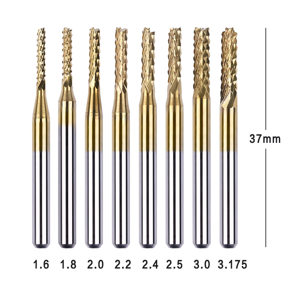 1pc Durable 0.8mm-3.175mm Titanium Coated Carbide Milling Cutter Engraving Edge Cutter CNC Router Bits End Mill for PCB Machine