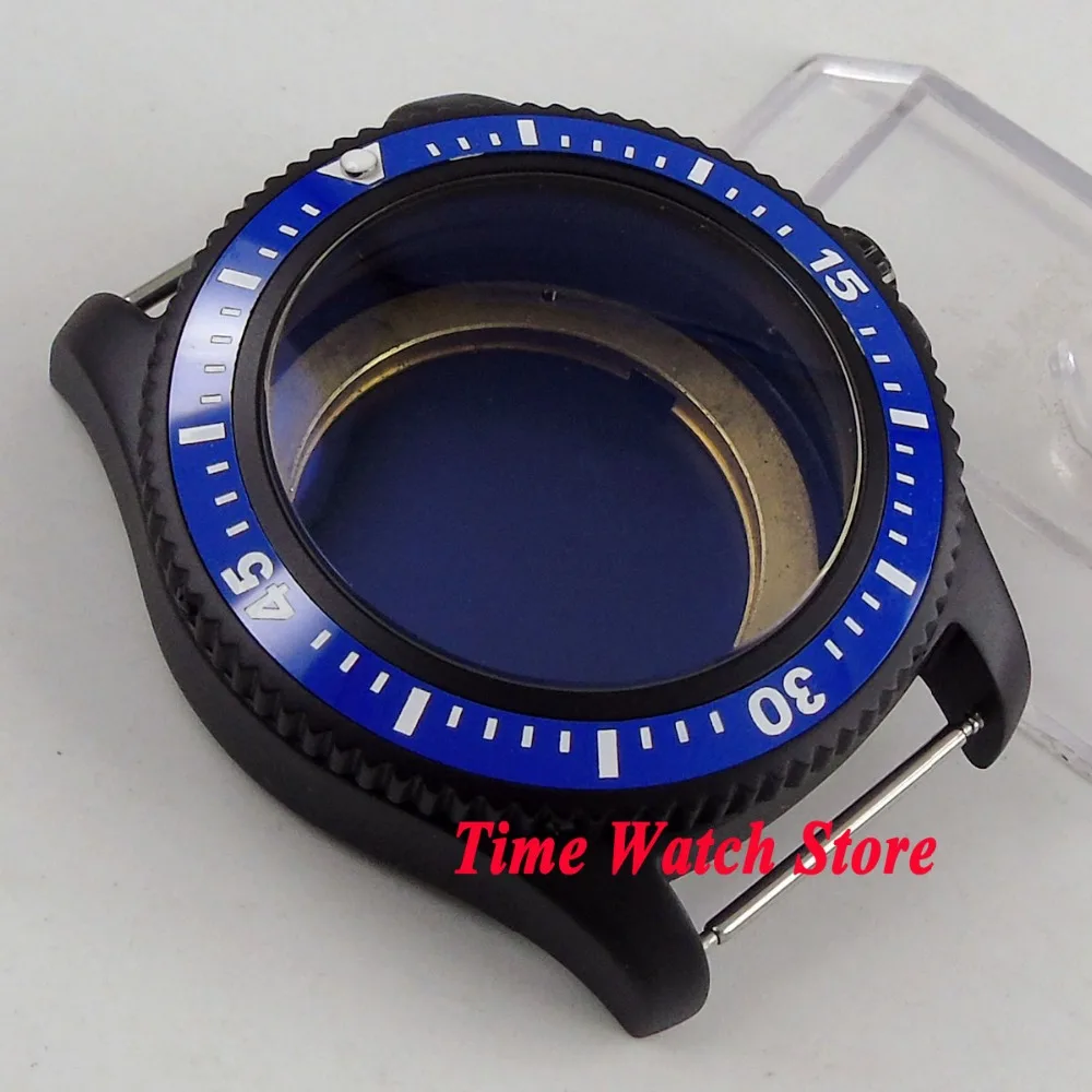 44mm PVD coated blue ceramic bezel Watch Case fit ETA 2836 DG2813 3804 MIOTA 8215 8205 821A movement C14