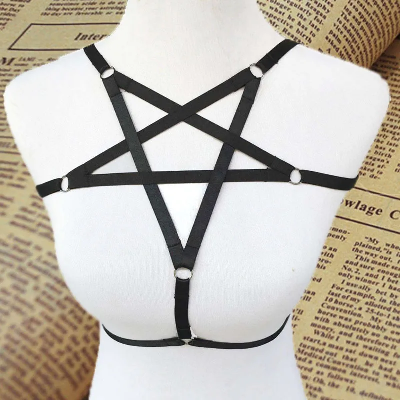 

Exotic Apparel black women pentagram Harness cage bra Gothic Harajuku sexy lingerie Handmade body harness cage bra Free shipping