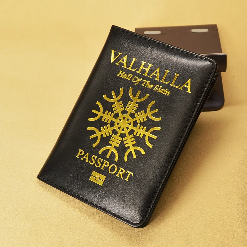 Valhalla Passport Cover Mythological Story Travel Wallet Covers for Passports Pu Leather Black Case Passport Protector