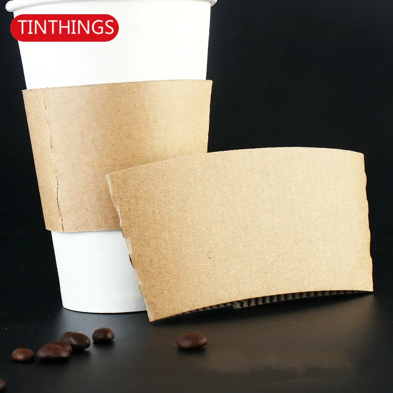 100 pcs Disposable Cup sleeve Cartoon Double-deck corrugated coffee disposable paper Cup sleeve tableware Customized supplier