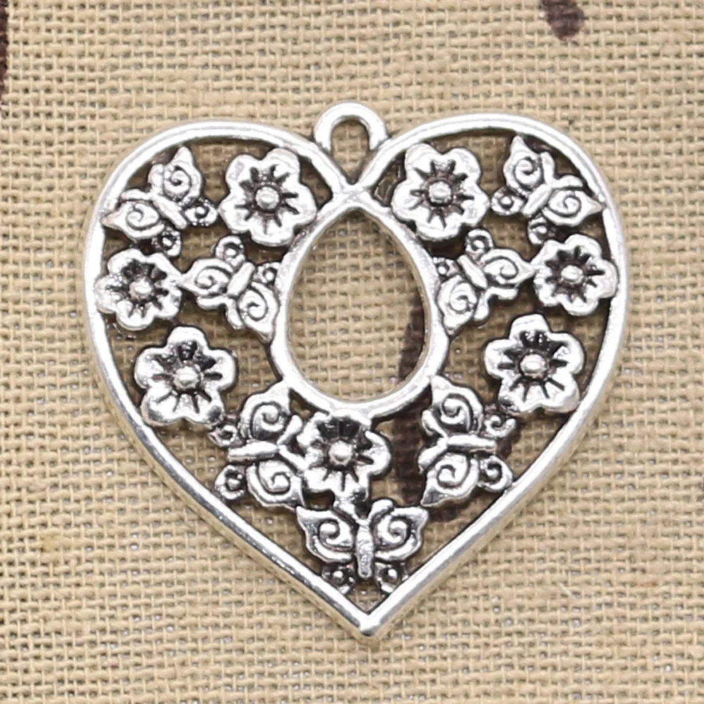 8pcs Charms Heart Flower 30x30mm Antique Bronze Silver Color Pendants Making DIY Handmade Tibetan Bronze Silver Color Jewelry