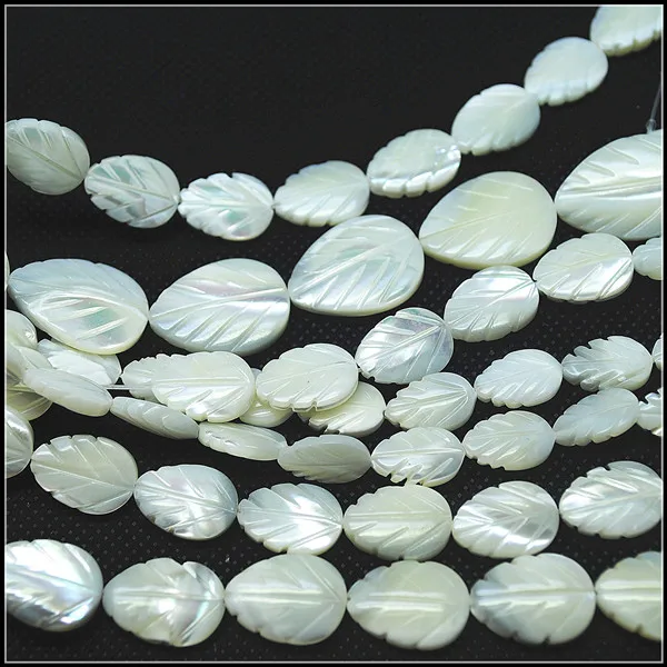 

Natural Saltwater Shell Beads Carving Leaf White Colors 6X9MM 8X13MM 10X14MM 15X20MM Strings Loose Beads 15.5"Length