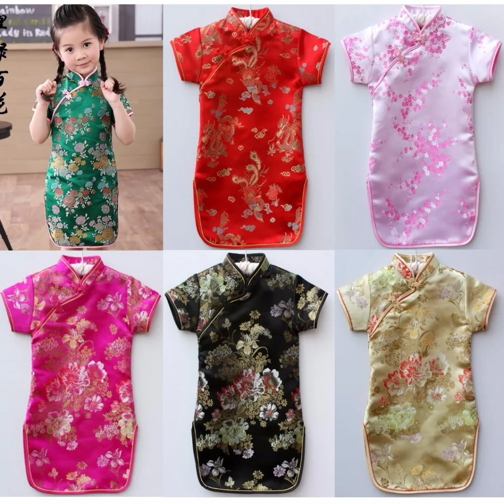 Floral Baby Qipao Girl Dress Chi-Pao Cheongsam New Year Gift Children Clothes Kids Dresses Girls clothing Wedding Princess Dress