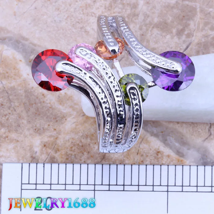 Noblest Rotation Multicolor Multigem Silver Plated Ring Size 6 D202