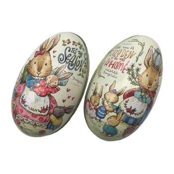 부활절 토끼 인쇄 합금 금속 악세사리 주석 달걀 모양의 사탕 상자 양철 케이스 파티 장식, 4 피스
