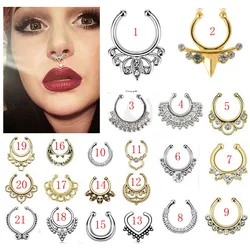 21 Mix Style Titanium Fake Nose Ring Piercings Gold Silver Plated Multi Shape Septum Piercing Clickers Body Jewelry For Women