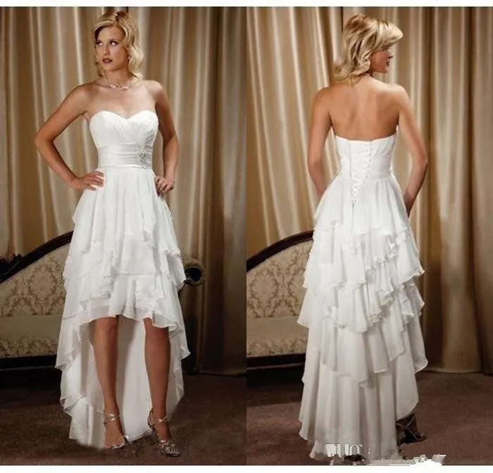 Short Front Long Back Country Western Dresses Sweetheart Chiffon High Low Bridal Gowns Cheap Beach Wedding Reception