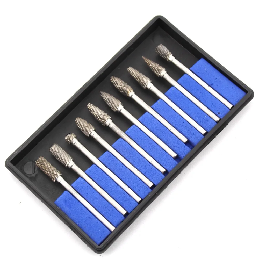 

10Pcs 3x 4 5 6mm Head Tungsten Steel Solid Carbide Burrs Rotary Burr Set Dbl End Cut Shank Diameter 1/8" for Dremel Accessories