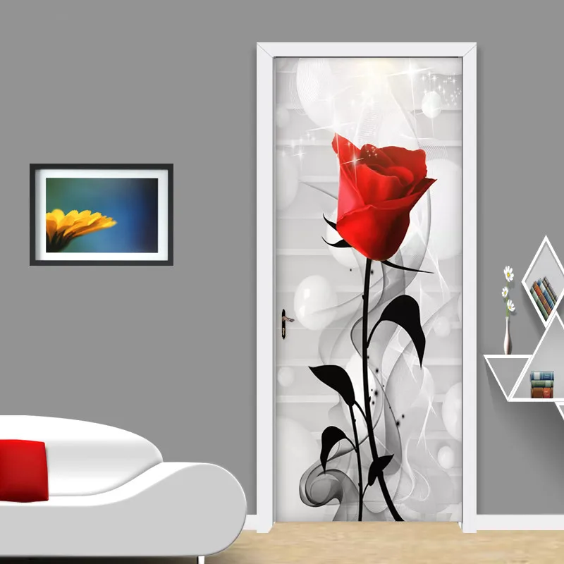 

PVC Self Adhesive Waterproof Photo Wallpaper 3D Stereo Rose Flowers Mural Creative DIY Door Sticker Living Room Bedroom 3D Decor