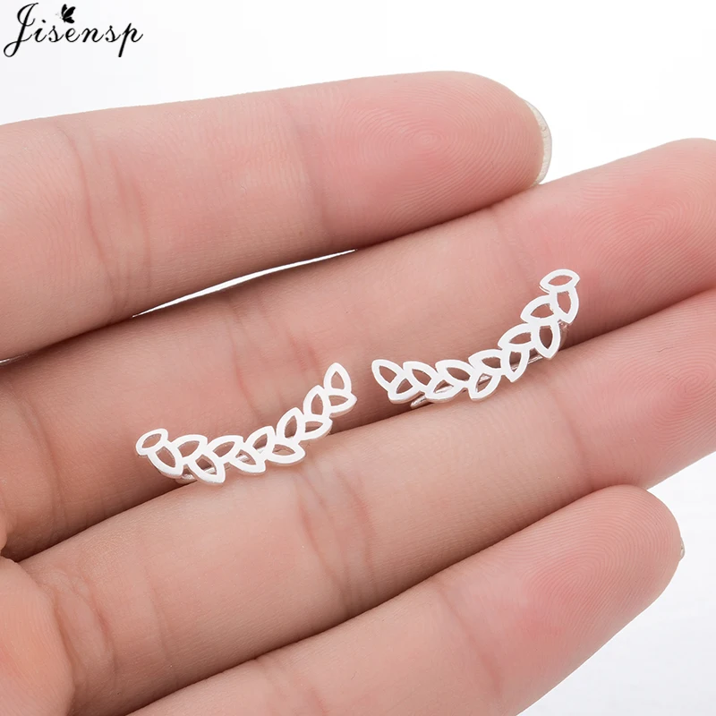 Jisensp Boho Fashion Leaf Earrings Ear Crawlers Party Jewelry Bridal Leaves Branch Ear Climber Stud Earrings for Women Bijoux