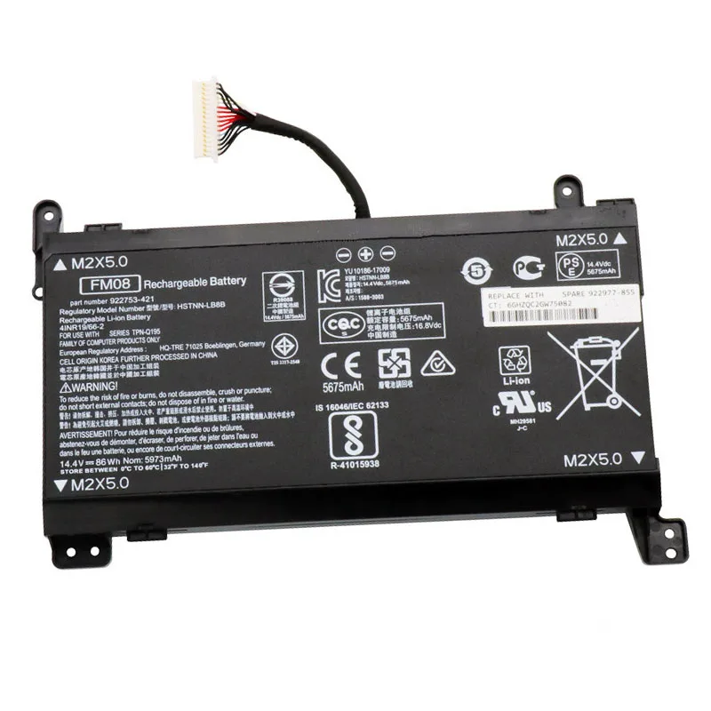 FM08 86Wh 5675mAh 14.4V Laptop Battery For HP Omen 17-an014ng HSTNN-LB8B 922753-421 922977-855 Series 16 Cables