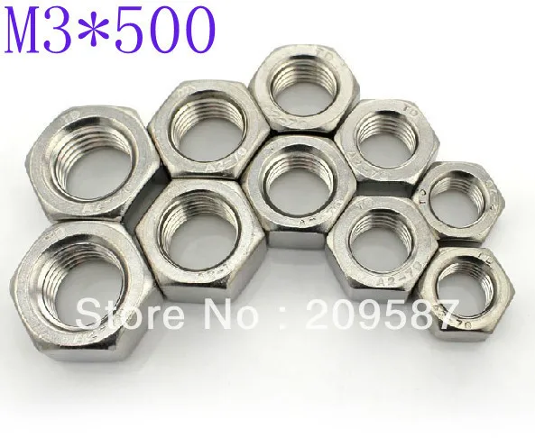 500pcs Metric Thread M3 304 Stainless Steel Hex Head Nuts Screw Nuts Hex Nuts