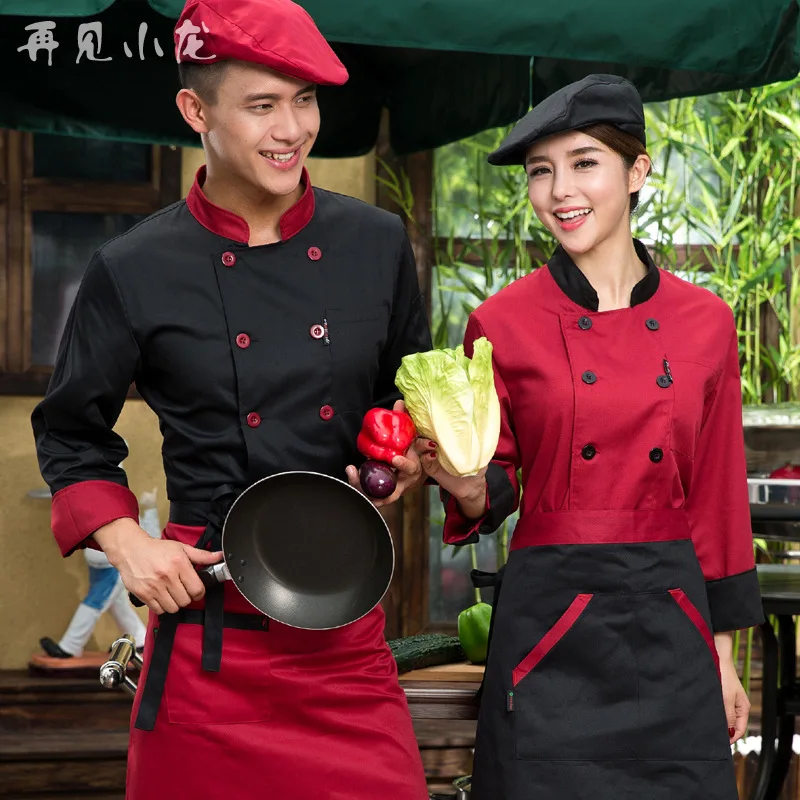 New Arrival Autumn Winter Hotel Restaurant Kitchen Man Chef Jacket Long-sleeve Work Wear Uniform Cook Clothes Plus Size B-5548