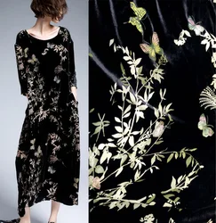 Sconto pazzo di alta qualità di lusso nero farfalla fiori floccaggio tessuto tessuto di velluto di seta per abito/abito Tissus meter Telas abiti tessuto a metraggio dress tessuti di seta tessuto africano 2021 velluto