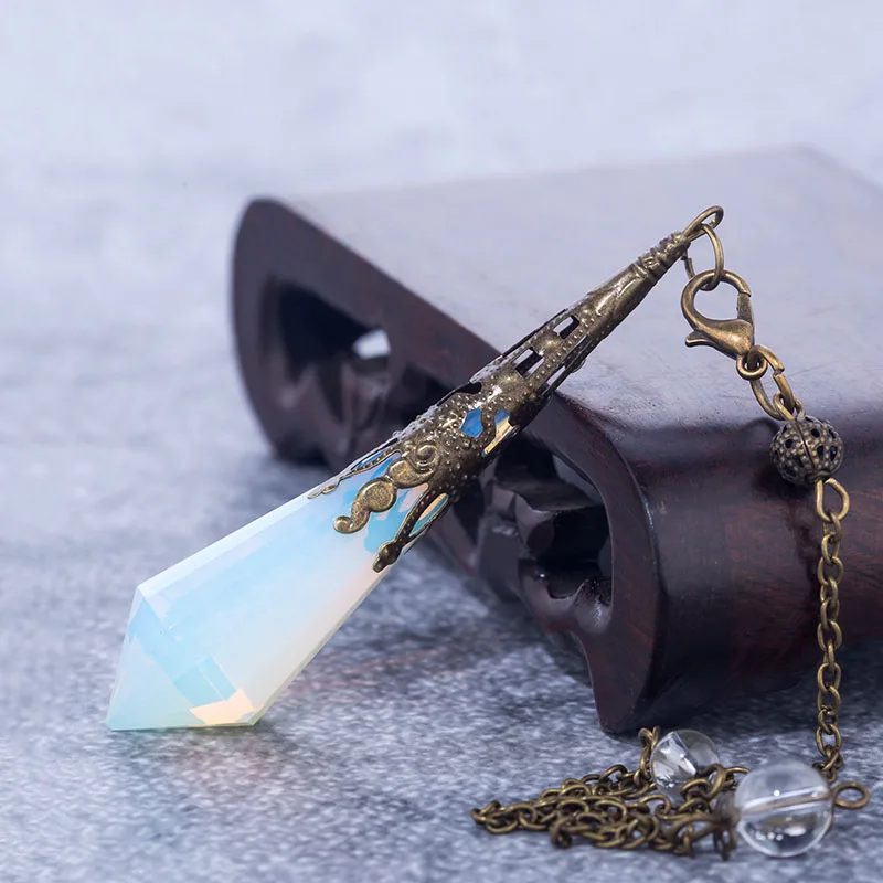 High quality Natural stone pendulum for dowsing quartz Opalite opal pendulos sacred geometry healing crystals pendant jewelry