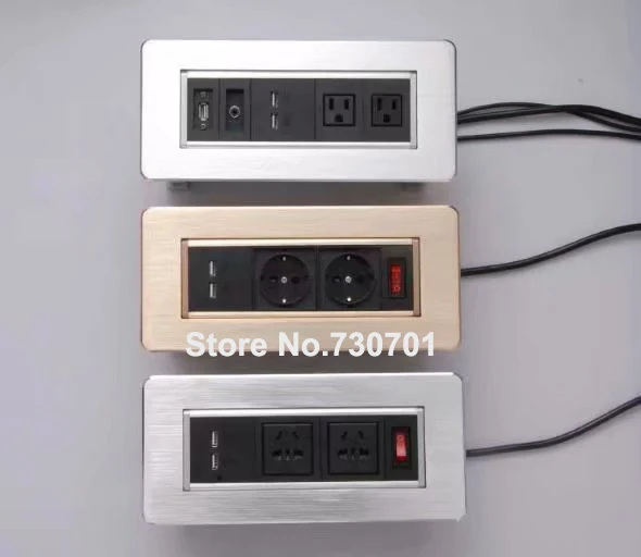 OEM Customized Golden Extension Power Socket Plug Desktop Hidden Socket Box