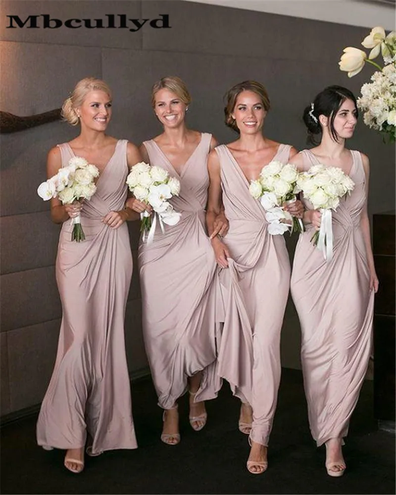 Elegant Pink Mermaid Bridesmaid Dresses 2023 Wholesale Price Lace Up Back Deep V Neck Long Dress For Wedding Party Gowns