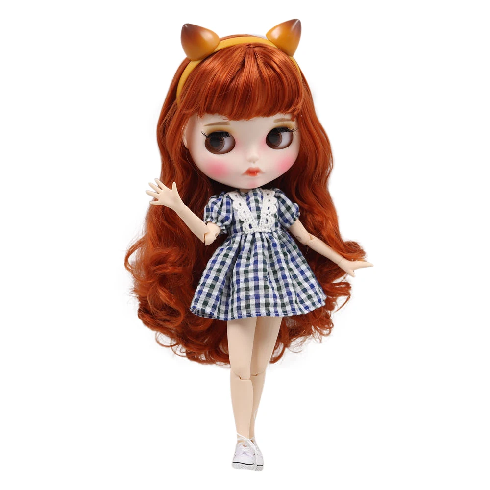 ICY DBS Blyth Doll white skin Wild reddish brown long curly hair 1/6 JOINT body new matte face with eyebrows Lip gloss DIY toy