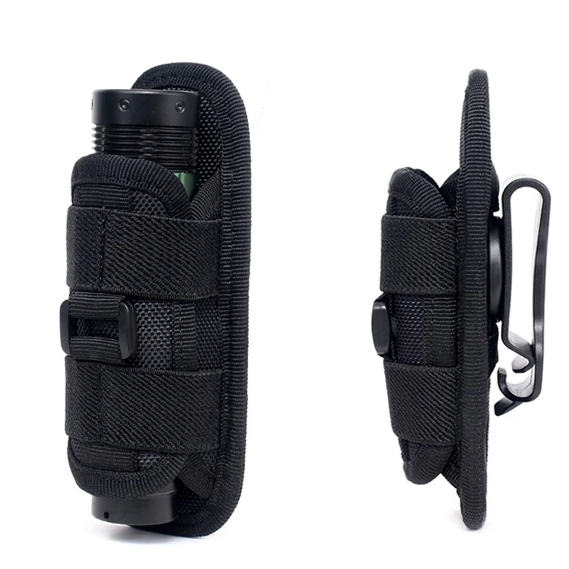 Tactical Flashlight Portable 360 Degrees Rotatable Clip Pouch Outdoor Sport Hunting Torch Nylon Holster For Belt Molle Bag