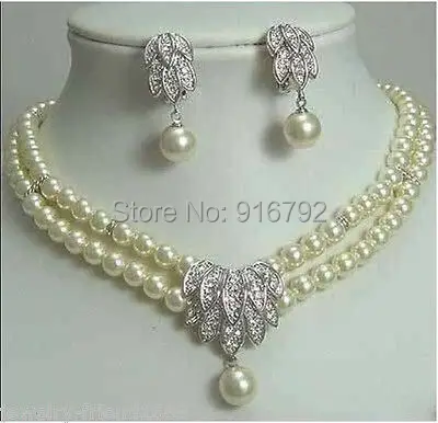 

Jewelery SET 2Row 7-8mm white Pearl Necklace Earring