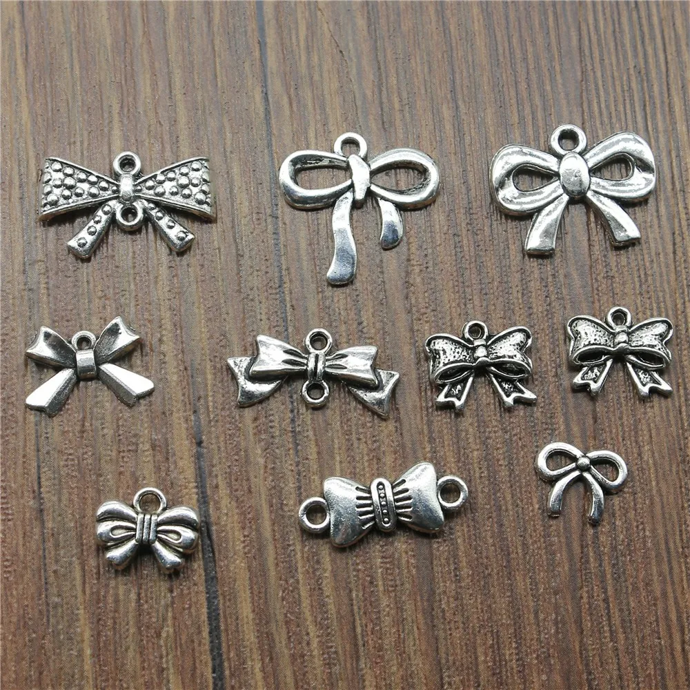 20pcs Charms Tiny Bow Antique Silver Color Bowknot Charms Jewelry Findings DIY Bowknot Charms Wholesale