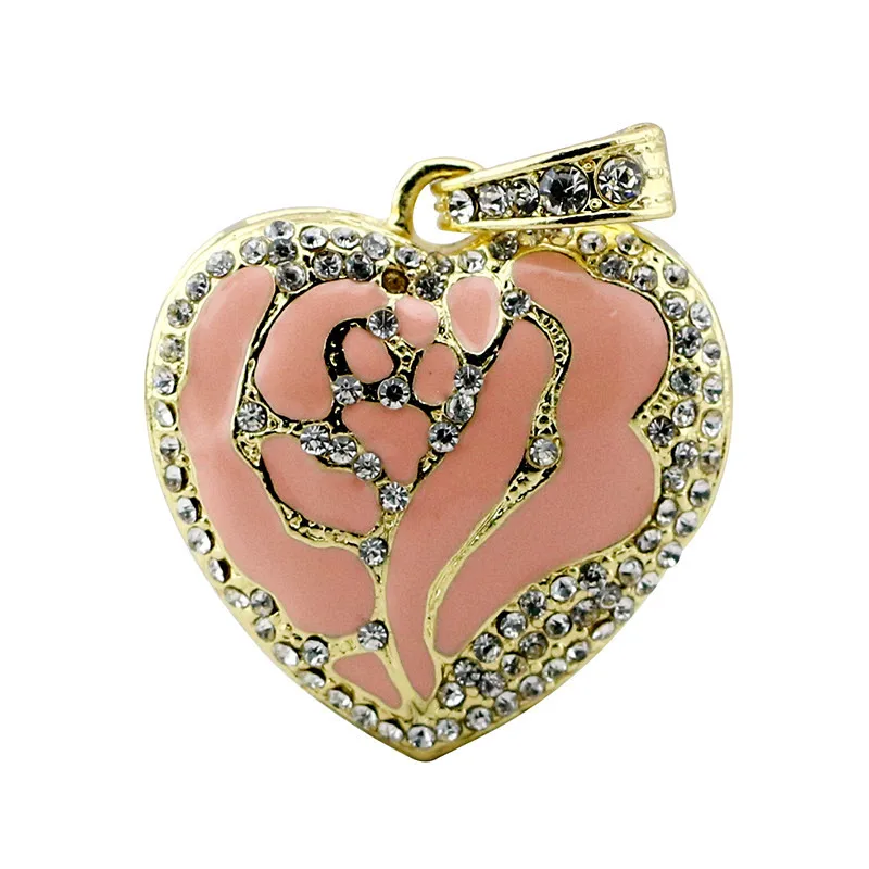 Real Capacity Crystal Heart USB Flash Drive Disk Necklace 8GB 16GB 32GB Diamond Heart Jewelry Usb Pendrive Creative Girl Gift