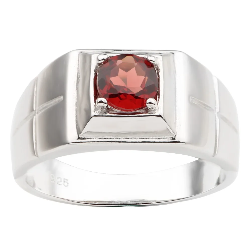 Men's 925 Silver Ring 6mm Natural Red Garnet Gemstone Cross Carve on Band January Birthstone  Birthday Gift R508RGN