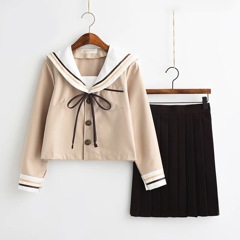 Women High School Uniform Japan JK Sets Girls Preppy Style Sailor Suits Short Top Pleated A-Line Skirt 5XL