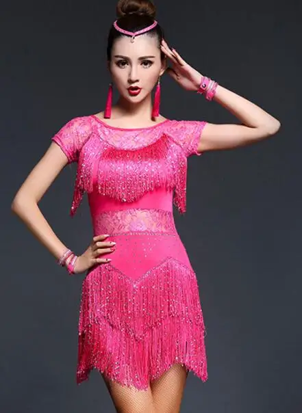 Latin Dance Dresses Women/Girls Sexy Sequin Fringe Skirt Ballroom/Tango/Salsa/Rumba/Latin Dresses Clothes For Sale