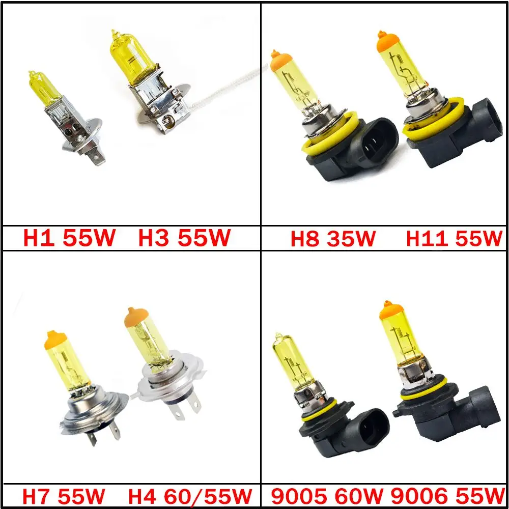 Hippcron Car Headlight Halogen Bulb  H1 H3 H4 H7 H8 H11 9005 HB3 9006 HB4 12V 60/55W 1PCS 3000K Xenon Yellow fog light Spotlight