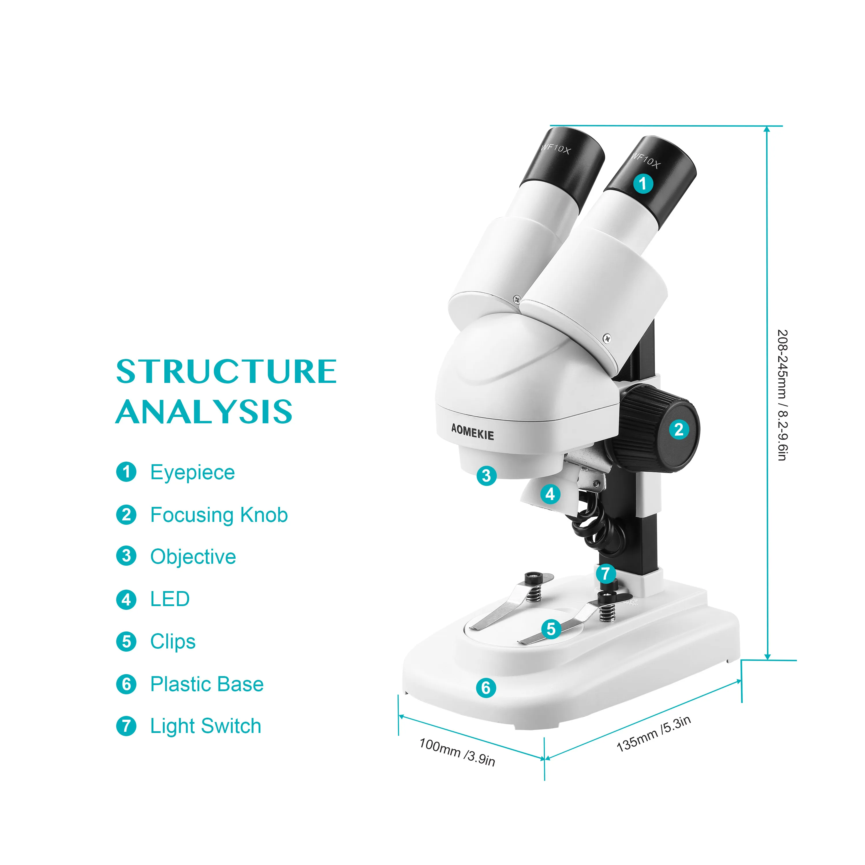 AOMEKIE 20X Binocular Stereo Microscope Top LED Illumination PCB Solder Phone Repair Tool Wide Field Eyepieces with Eyecups