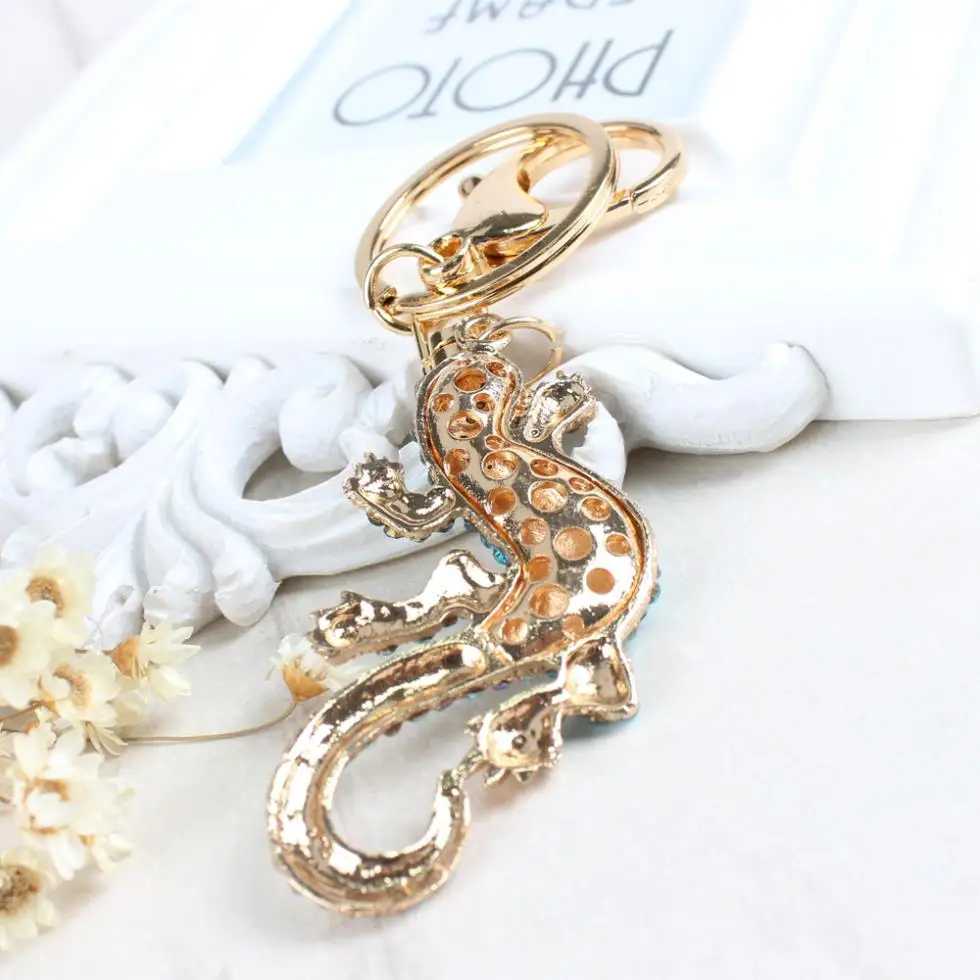 New Wall Gecko Climb Lovely Pendant Charm Rhinestone Crystal Purse Bag Keyring Key Chain Great Gift For Brutal Women