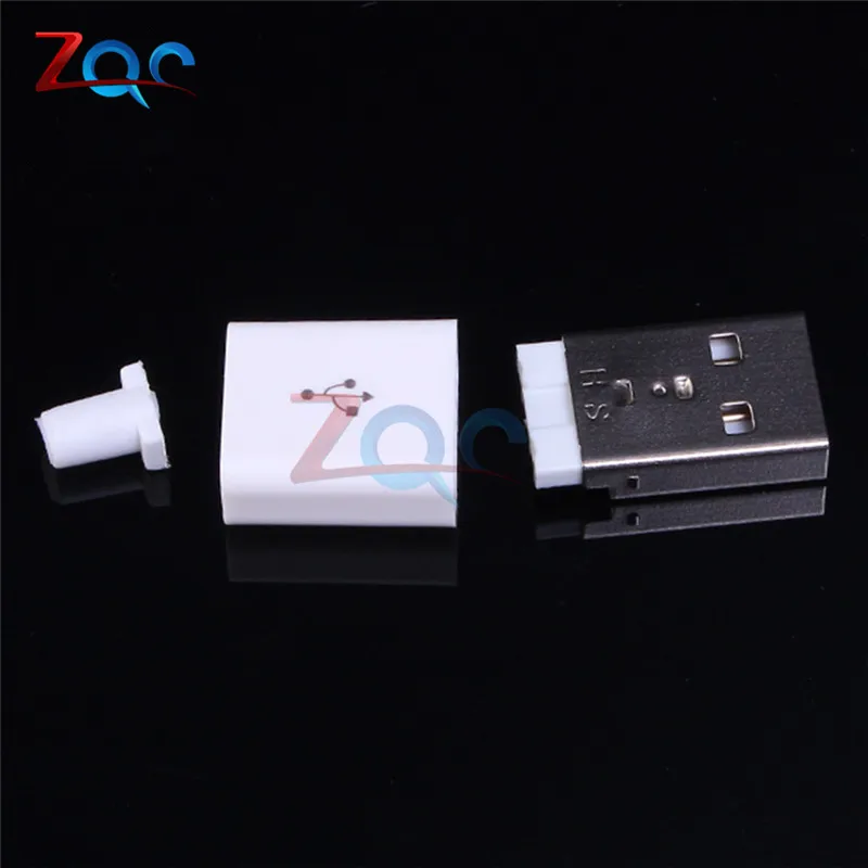 10PCS Male USB Connector Kit 5P 5pin USB 2.0 Plug Type A DIY Components White w/Plastic Cover