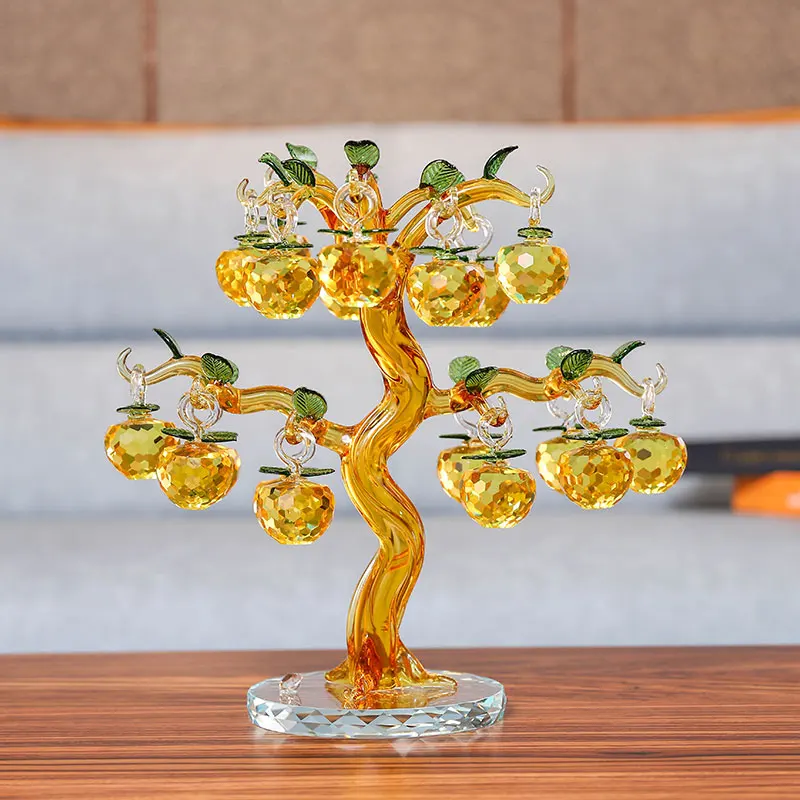 Crystal Glass Apple Tree with 6/10/12/16/18/36pcs Apples Fengshui Craft Home Decor Figurines Christmas Gifts Souvenirs Decor