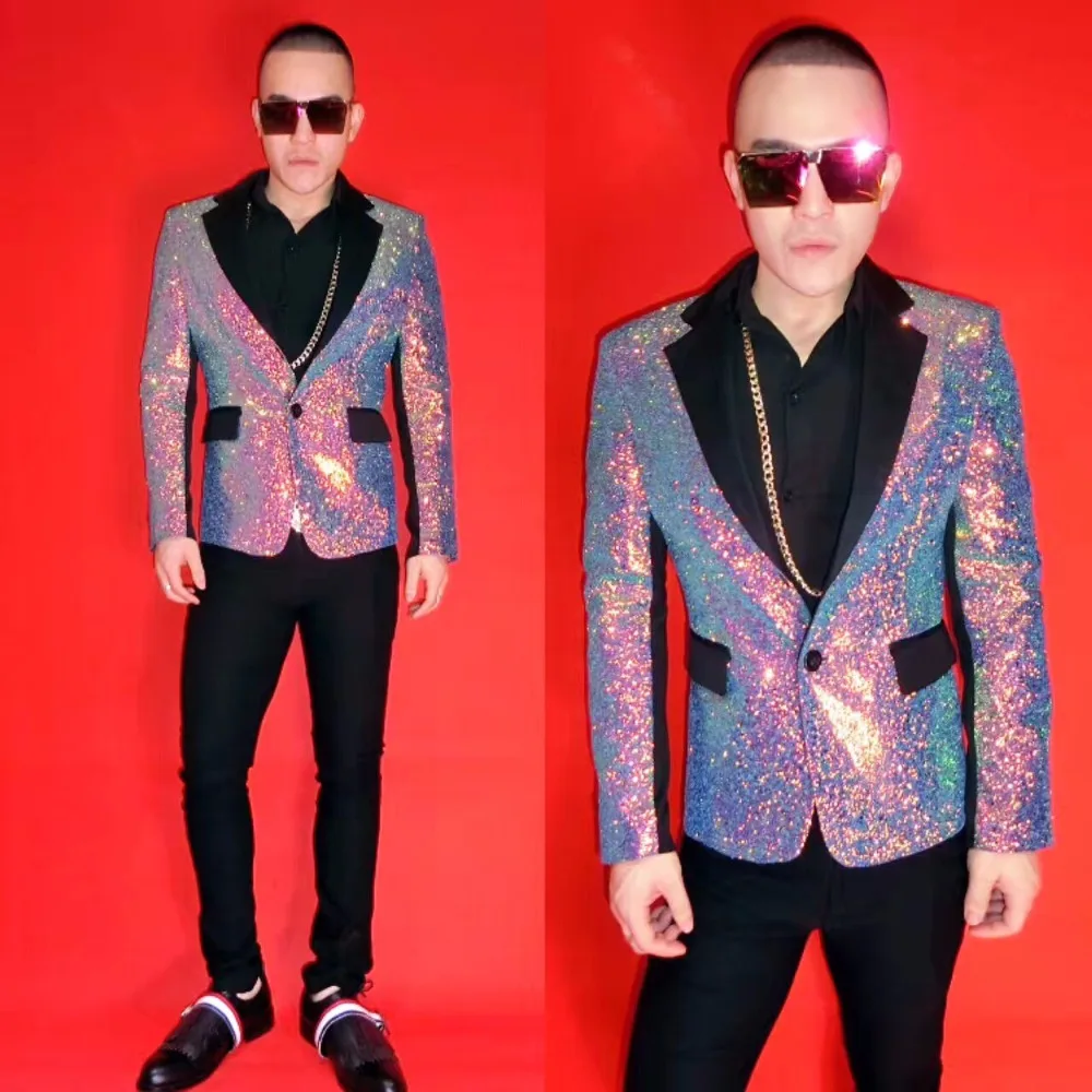 NightClub Male Singer DJ Colorful purple Blazers Suit Men's dress costumes Stage show party dance wear