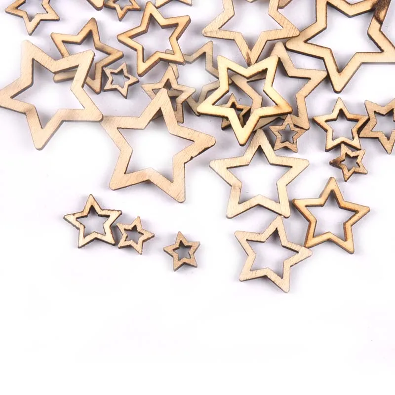 50 قطعة جديد مختلط جوفاء نجوم الحرف الخشبية للفنون سكرابوكينغ الزينة الزفاف DIY بها بنفسك شرائح الخشب ديكور المنزل M1872 #5