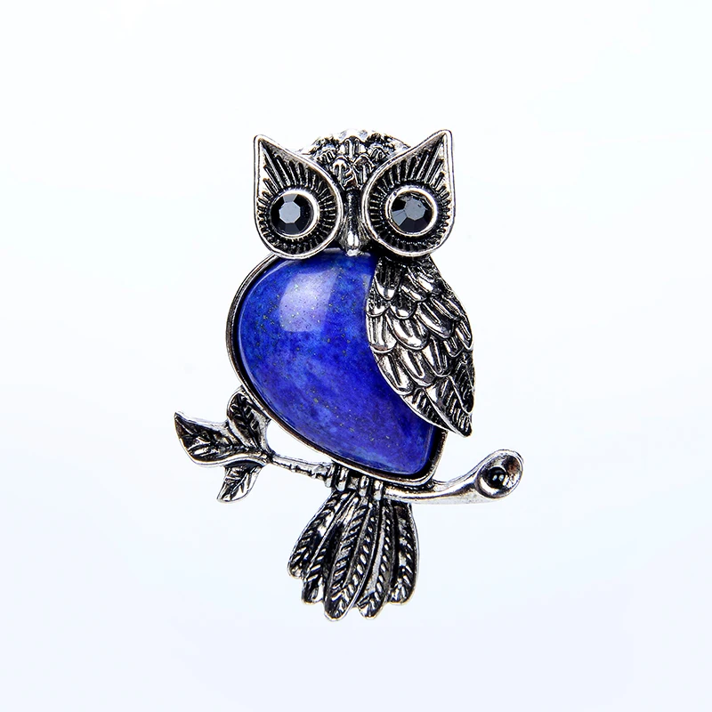 Retro Silver Plated Lapis Lazuli Aventurine Howlite Malachite Tiger eye Rose Pink Quartz Natural Stone Owl Necklace Pendants