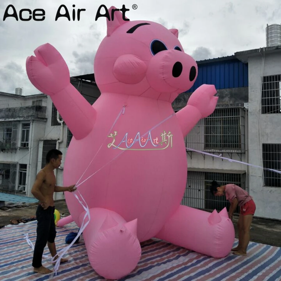 Charming Naive Huge Pink Sitting Inflatable Pig With Hands Up Cartoon Animal Replica For Advertising Playground Decoration